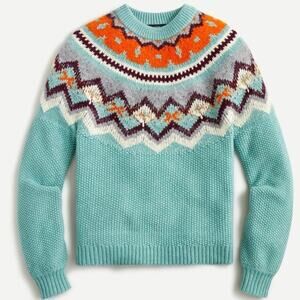 J.Crew Zigzag Fair Isle Sweater Lambswool Blend In Aqua Women's XXS